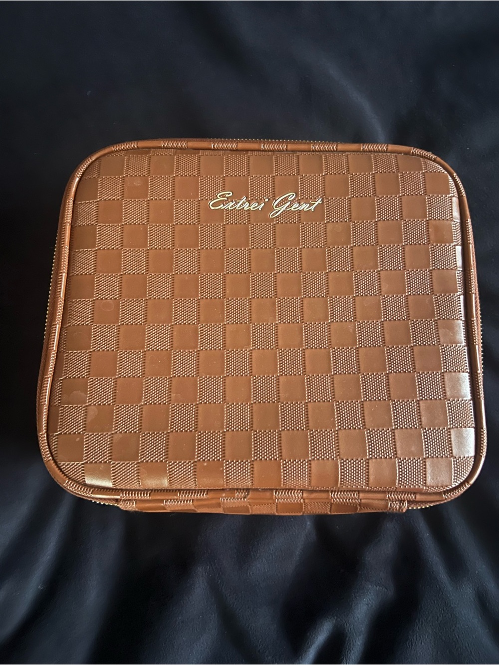 Brown Women’s Check-Pattern Travel Makeup Bag
